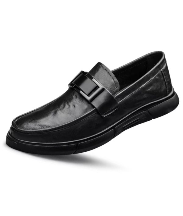 mocassins en cuir noir à semelle épaisse