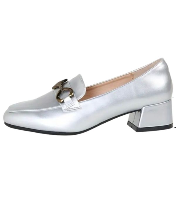 mocassins argentés à talons pour femme