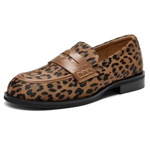 mocassins beiges à semelle plateforme avec motif léopard
