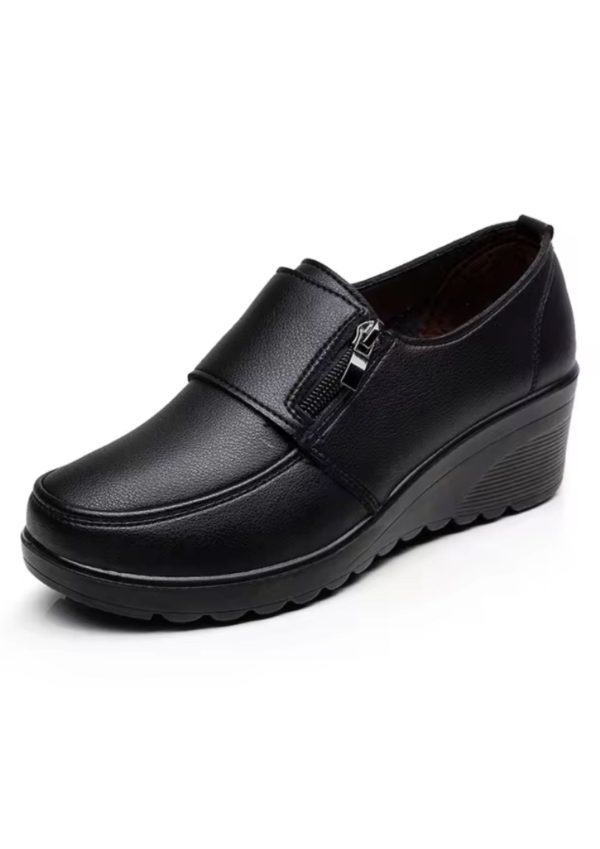 Mocassins Compensés Confortables en Cuir Noir