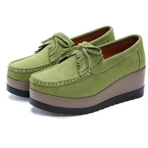 mocassins compensés à franges en daim