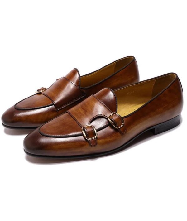 mocassins en cuir véritable marron foncé