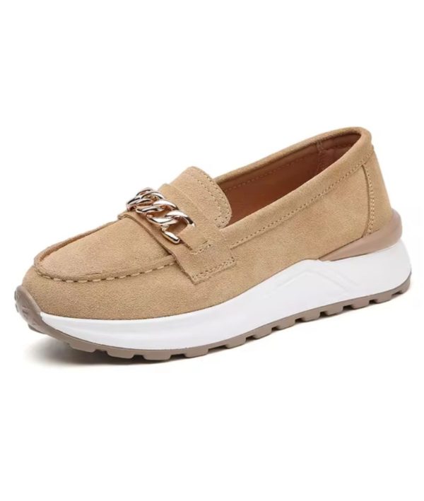 mocassins en daim à boucle dorée
