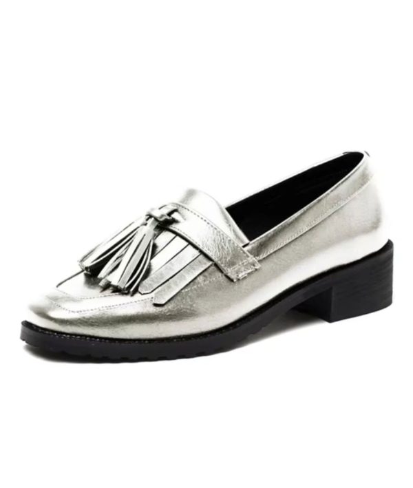 mocassins argentés en cuir