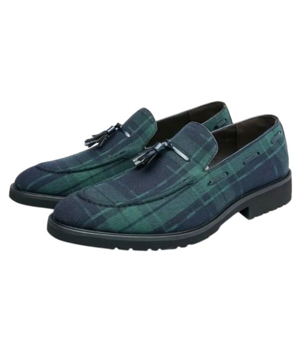 mocassins à gland bleu et vert