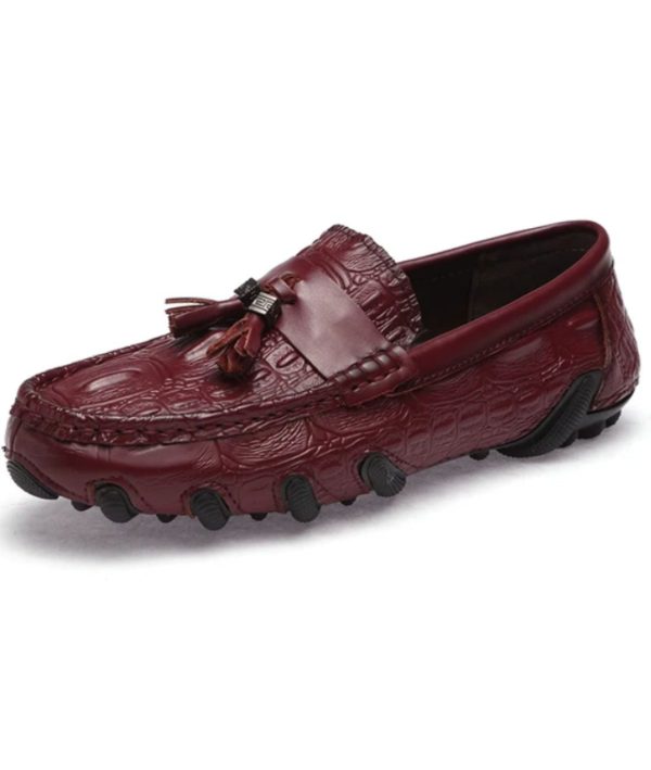 mocassins À glands en cuir véritable effet croco homme