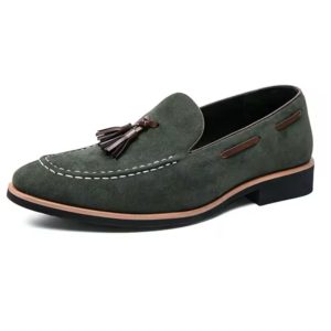 mocassins à glands en daim verts