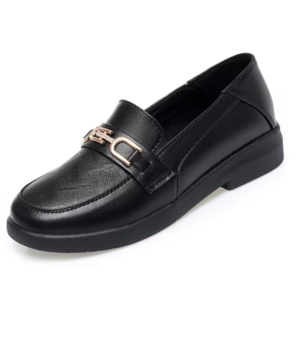 mocassin noirs femme avec chaine dorée