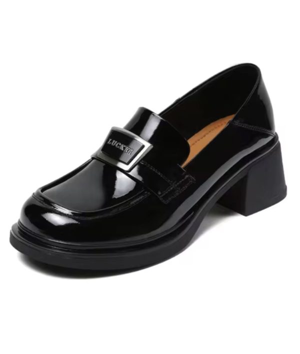 mocassins noirs à talons carrés en cuir véritable