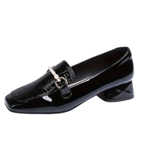 mocassins noirs à talons carrés femme