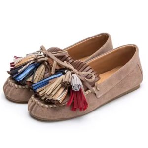 Mocassins vintage à motifs colorés en cuir