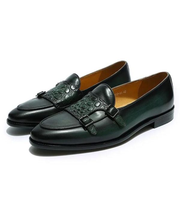 mocassins verts en cuir croco